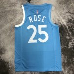 NBA 25 Rose Timberwolves 2020 city Maillot bleu imprimé